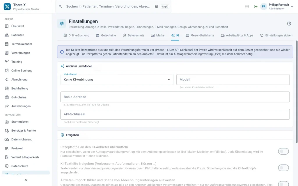 Thera X: Einstellungen › KI (frei erfundene Beispieldaten)