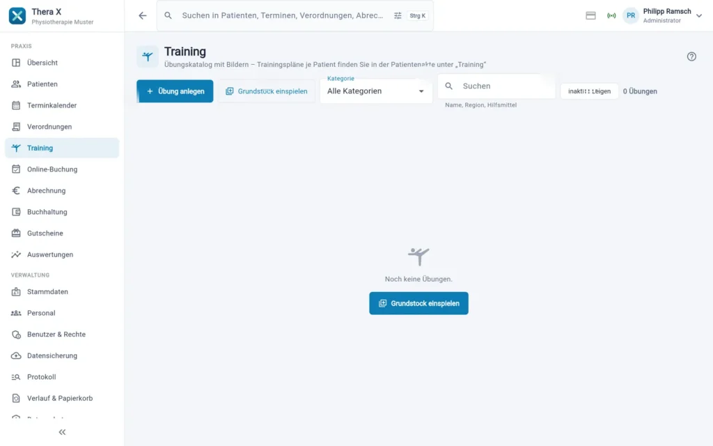 Thera X: Übungskatalog (frei erfundene Beispieldaten)