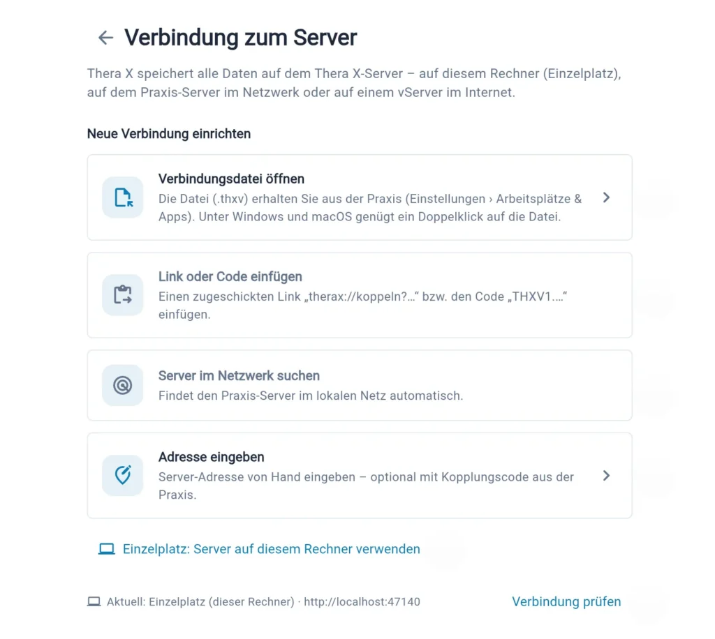 Thera X: Verbindungsseite mit den Wegen zur Verbindung (frei erfundene Beispieldaten)