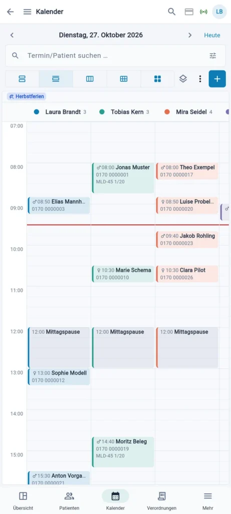 Tageskalender von Thera X auf dem Smartphone für Hausbesuche