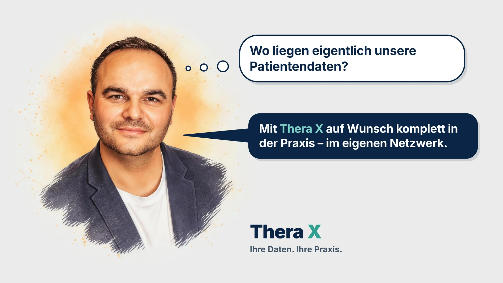 Philipp Ramsch denkt: Wo liegen eigentlich unsere Patientendaten? Antwort: Mit Thera X auf Wunsch komplett in der Praxis – im eigenen Netzwerk.
